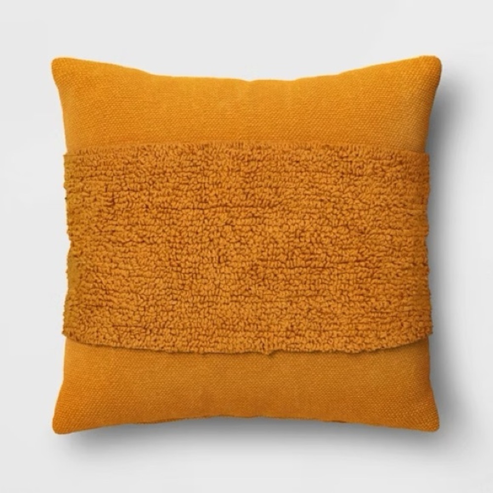 NWT THRESHOLD Cotton Tufted Square Gold Throw Pillow Mustard Yellow
